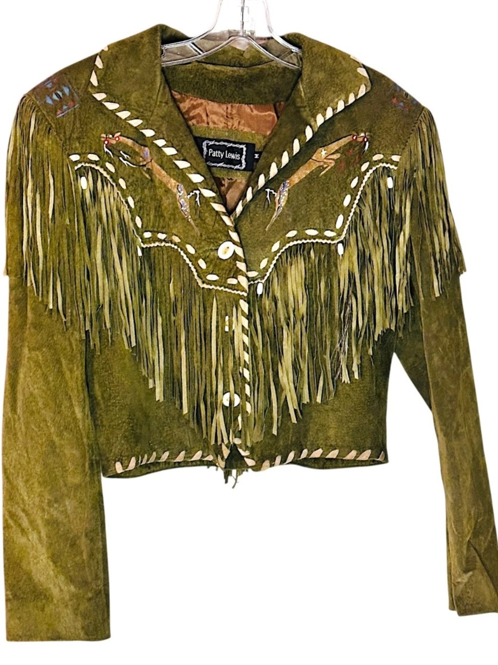 Patricia Wolf Patty Lewis hand painted leather fringe jacket Natice American boh - Picture 10 of 12